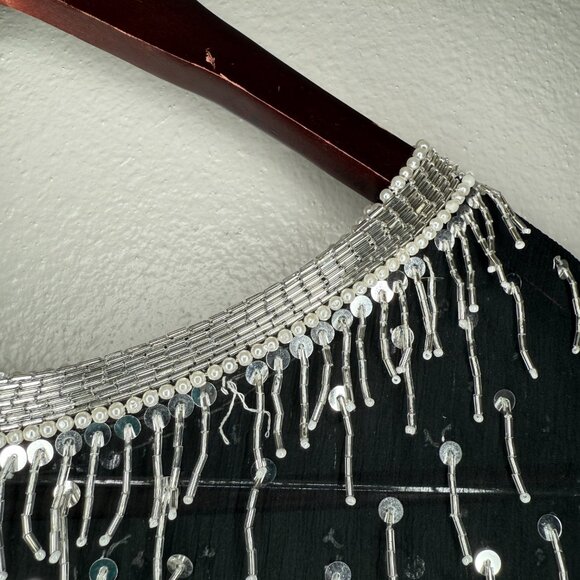 Vintage 90s Sheer Black Silver Beaded Sequin Dressy Top| Size Medium - Picture 7 of 9
